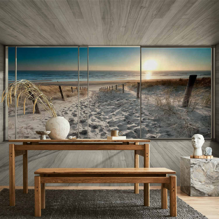 Photo Wallpaper View from the window - 3D landscape with sunrise beach and grey effect 93113 additionalImage 4