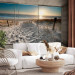 Photo Wallpaper View from the window - 3D landscape with sunrise beach and grey effect 93113