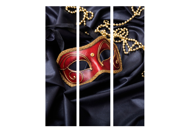 Folding Screen Carnival - Venetian mask next to golden jewels on black fabric 95313 additionalImage 3