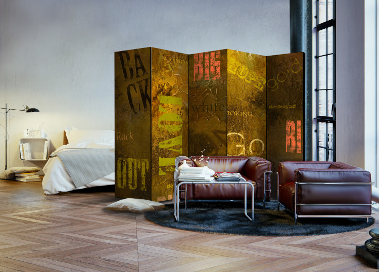 Room Divider Screen Concrete Epigraph II - brown-yellow texture with artistic inscriptions 95413 additionalImage 4