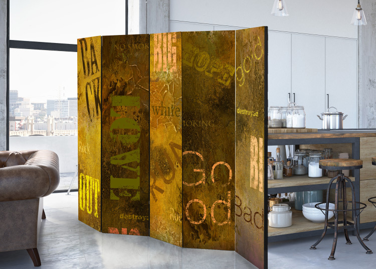 Room Divider Screen Concrete Epigraph II - brown-yellow texture with artistic inscriptions 95413 additionalImage 2