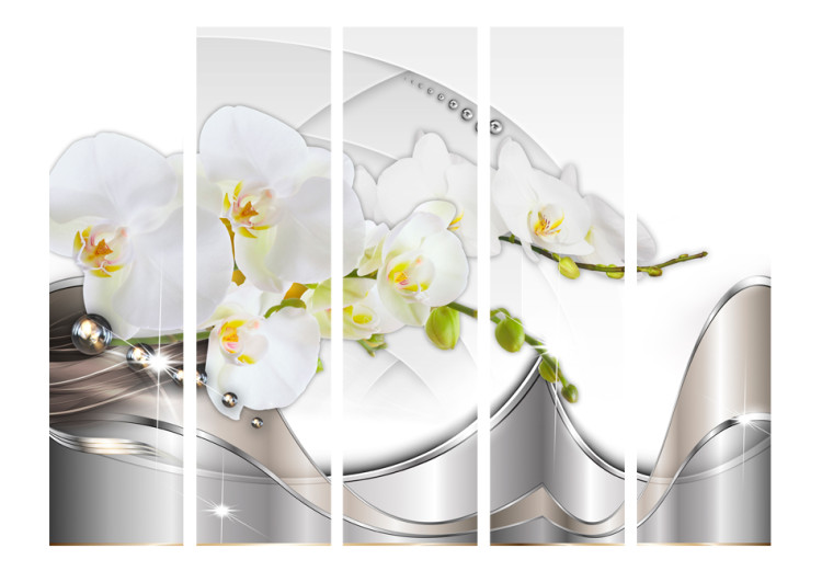 Folding Screen Pearl Orchid Dance II - white orchid flowers on an abstract background 95613 additionalImage 3