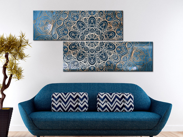 Canvas Mandala: Peace - Oriental Mosaic on Blue Background in Zen Motif 97513 additionalImage 3