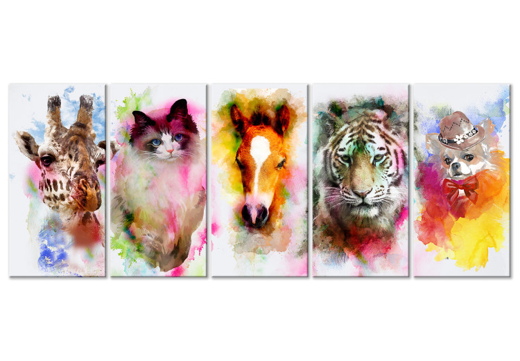 Canvas Watercolour Animals (5 Parts) Narrow 108223