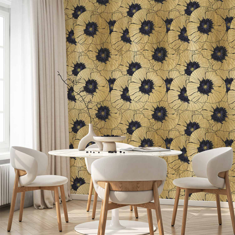 Modern Wallpaper Field of Poppies (Golden) 108423