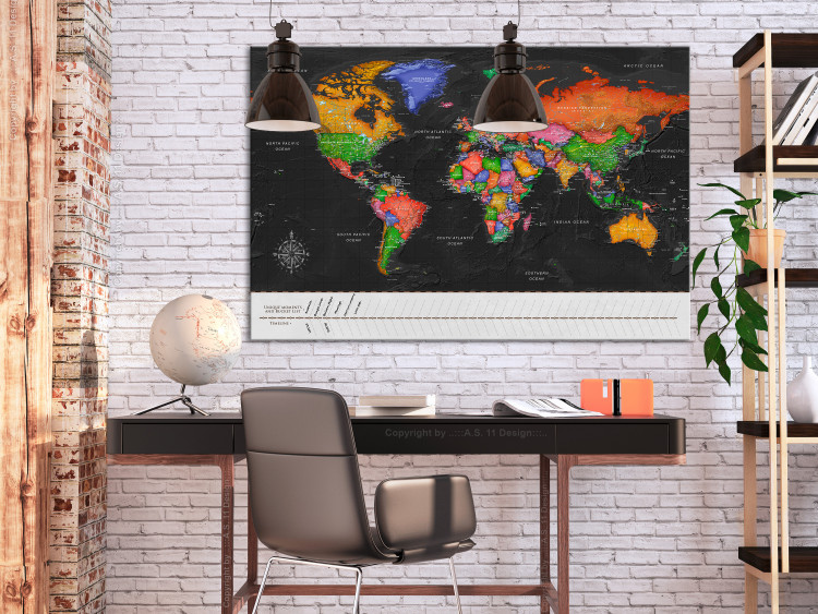Decorative Pinboard Map with Timelime (Black) [Cork Map] 114223 additionalImage 4