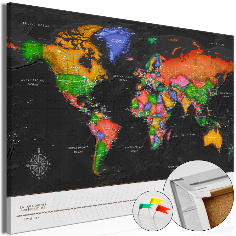 Decorative Pinboard Map with Timelime (Black) [Cork Map] 114223
