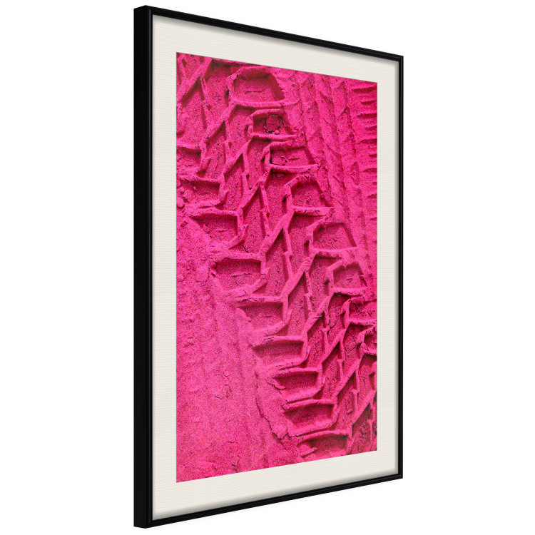 Poster Tire track - pink background with a car wheel imprint 115023 additionalImage 3
