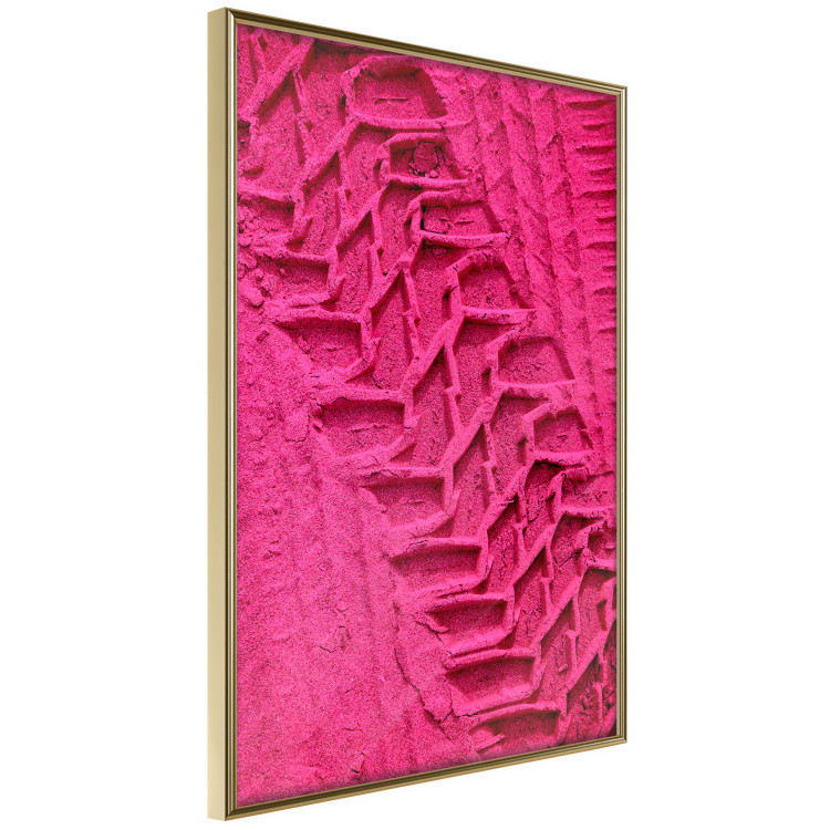 Poster Tire track - pink background with a car wheel imprint 115023 additionalImage 12