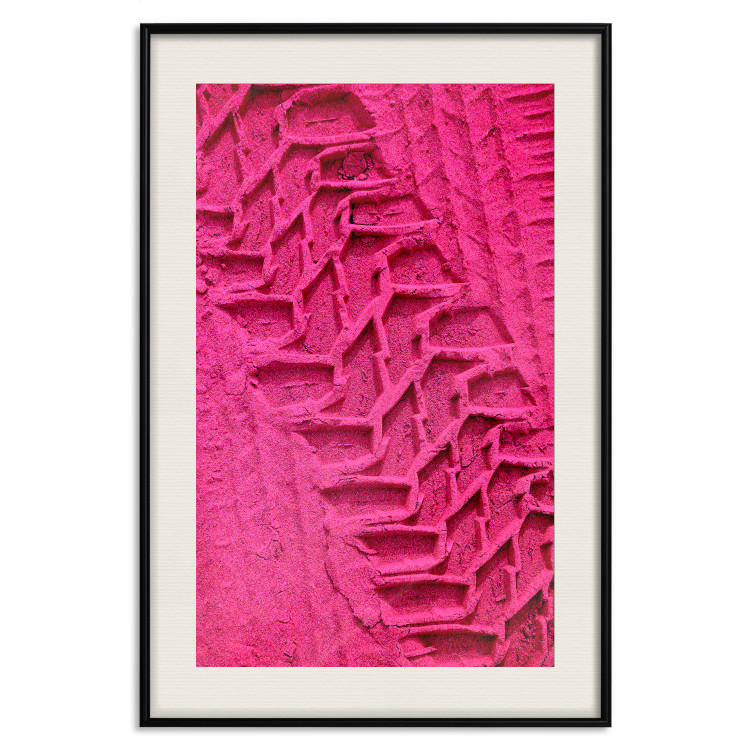 Poster Tire track - pink background with a car wheel imprint 115023 additionalImage 20