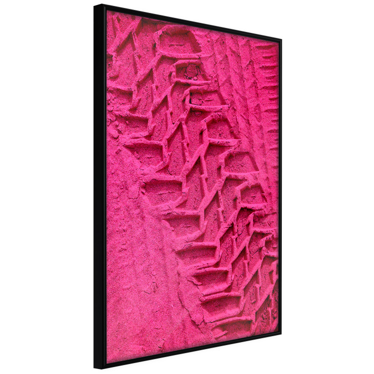 Poster Tire track - pink background with a car wheel imprint 115023 additionalImage 12