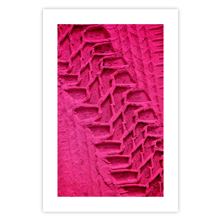 Poster Tire track - pink background with a car wheel imprint 115023 additionalImage 24