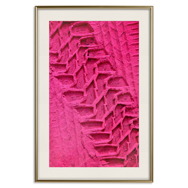 Poster Tire track - pink background with a car wheel imprint 115023 additionalImage 19