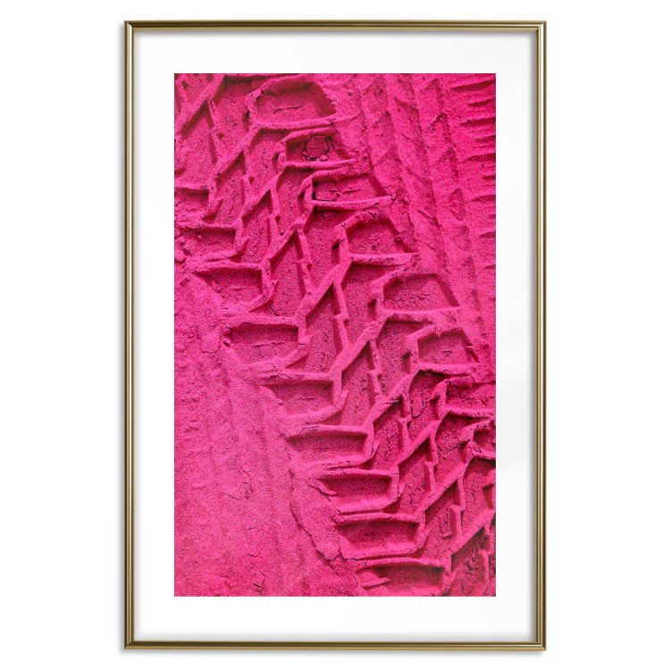 Poster Tire track - pink background with a car wheel imprint 115023 additionalImage 18