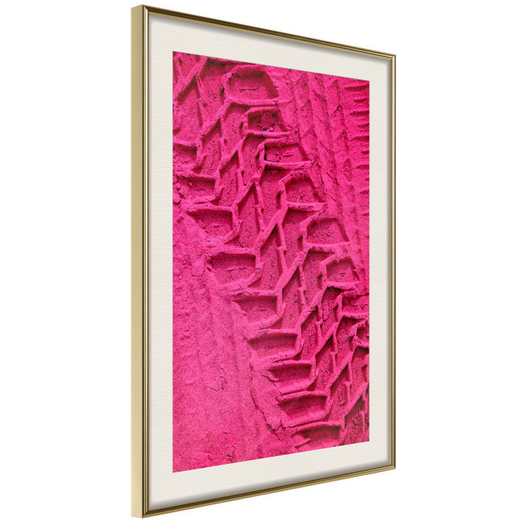 Poster Tire track - pink background with a car wheel imprint 115023 additionalImage 2