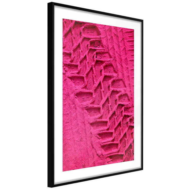 Poster Tire track - pink background with a car wheel imprint 115023 additionalImage 11