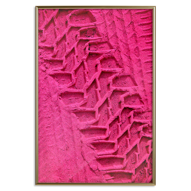 Poster Tire track - pink background with a car wheel imprint 115023 additionalImage 15