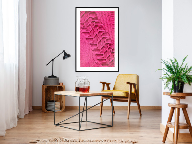 Poster Tire track - pink background with a car wheel imprint 115023 additionalImage 4