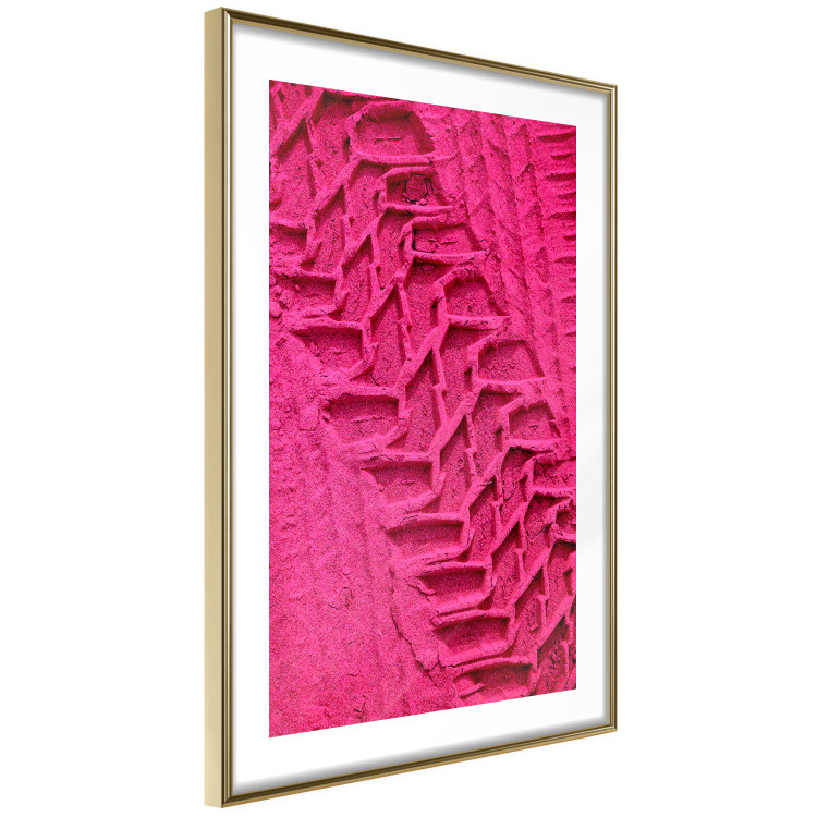 Poster Tire track - pink background with a car wheel imprint 115023 additionalImage 8