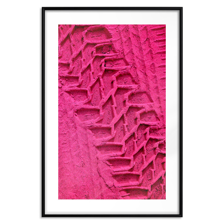 Poster Tire track - pink background with a car wheel imprint 115023 additionalImage 14