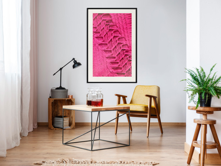 Poster Tire track - pink background with a car wheel imprint 115023 additionalImage 22
