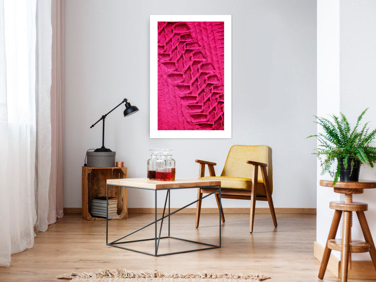 Poster Tire track - pink background with a car wheel imprint 115023 additionalImage 2