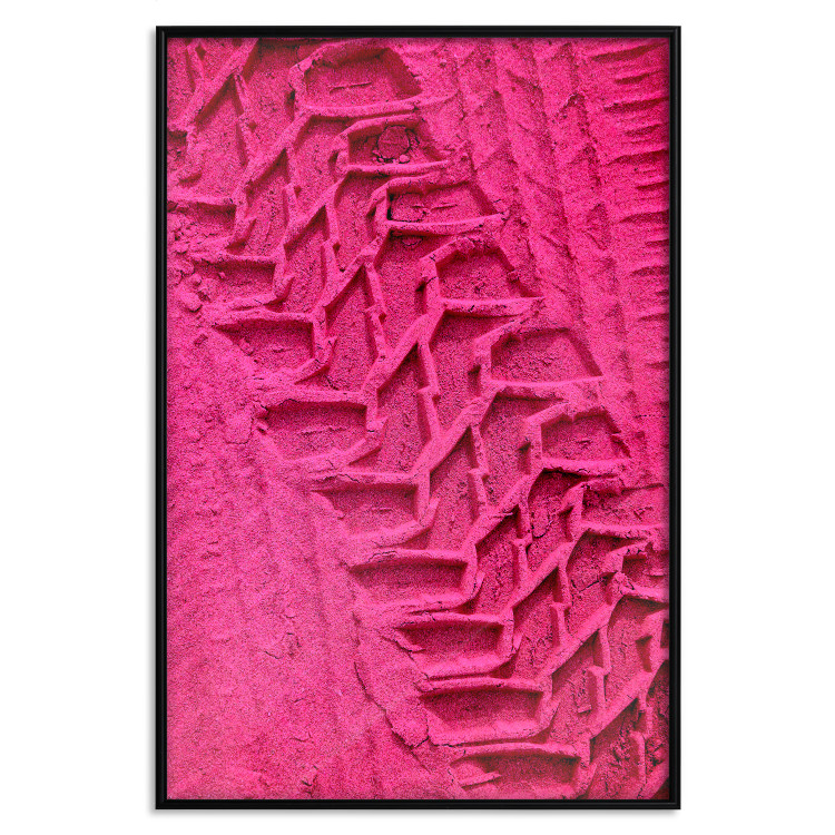 Poster Tire track - pink background with a car wheel imprint 115023 additionalImage 17