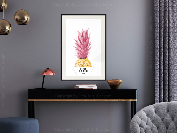 Wall Poster Golden Pineapple - composition with a tropical fruit with pink leaves 115323 additionalImage 22
