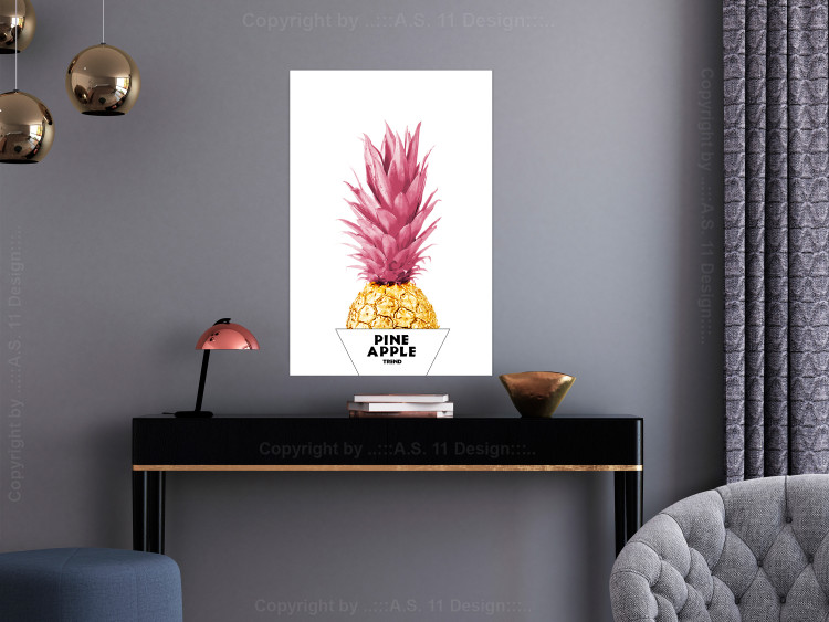 Wall Poster Golden Pineapple - composition with a tropical fruit with pink leaves 115323 additionalImage 23