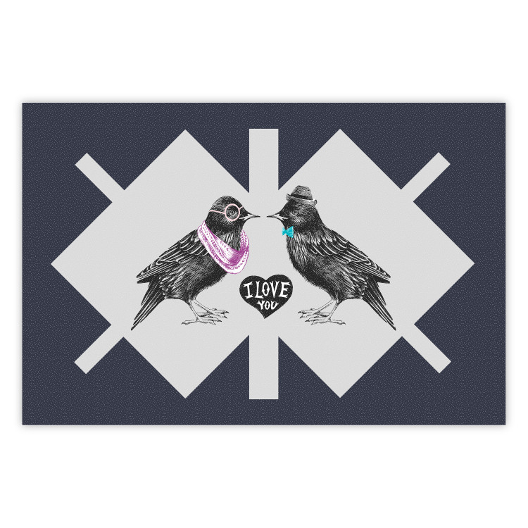 Wall Poster Pair of Starlings - romantic composition with birds and a love symbol 117623