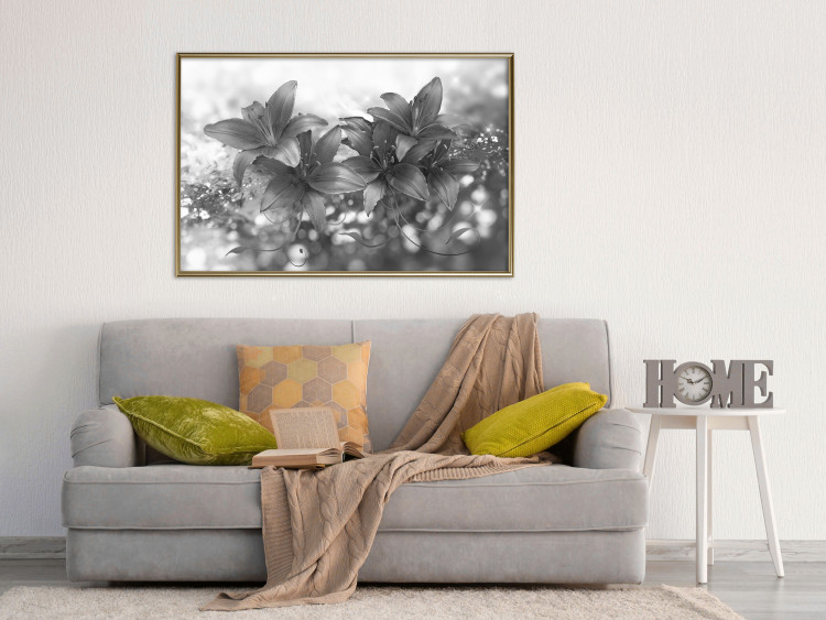 Wall Poster Silver Bouquet - black and white composition with flowers on a glossy background 118423 additionalImage 5