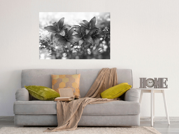 Wall Poster Silver Bouquet - black and white composition with flowers on a glossy background 118423 additionalImage 23