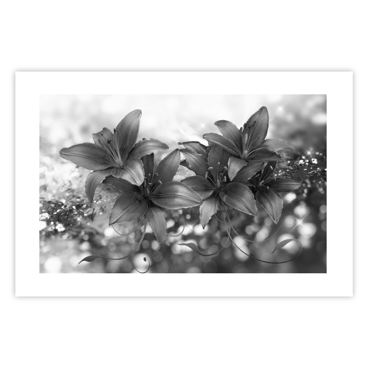 Wall Poster Silver Bouquet - black and white composition with flowers on a glossy background 118423 additionalImage 19