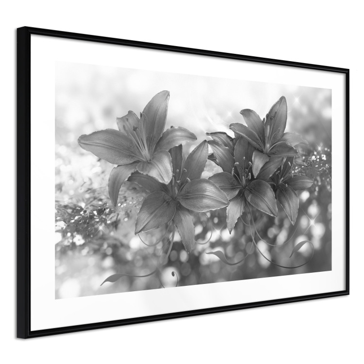 Wall Poster Silver Bouquet - black and white composition with flowers on a glossy background 118423 additionalImage 13