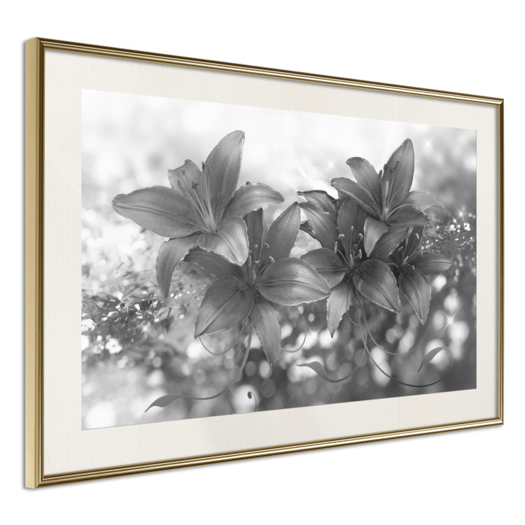 Wall Poster Silver Bouquet - black and white composition with flowers on a glossy background 118423 additionalImage 2