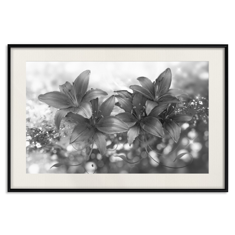 Wall Poster Silver Bouquet - black and white composition with flowers on a glossy background 118423 additionalImage 18