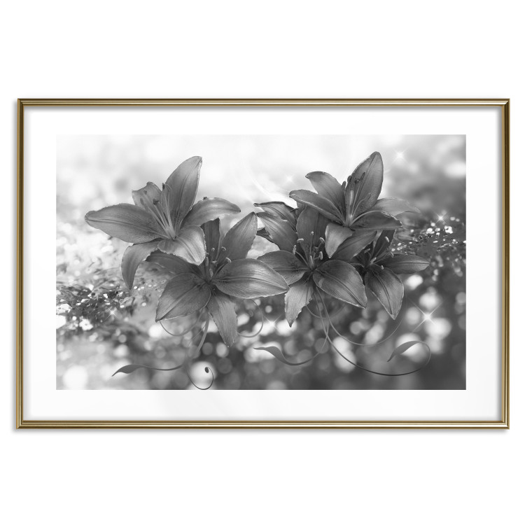 Wall Poster Silver Bouquet - black and white composition with flowers on a glossy background 118423 additionalImage 16