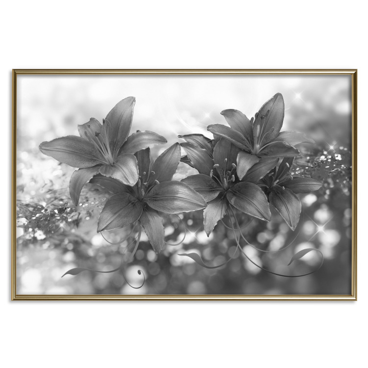 Wall Poster Silver Bouquet - black and white composition with flowers on a glossy background 118423 additionalImage 20