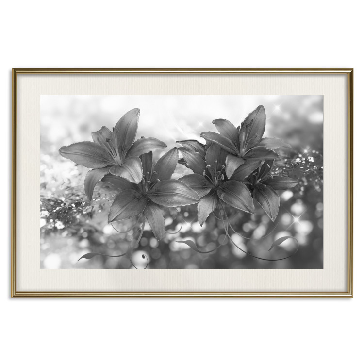 Wall Poster Silver Bouquet - black and white composition with flowers on a glossy background 118423 additionalImage 19