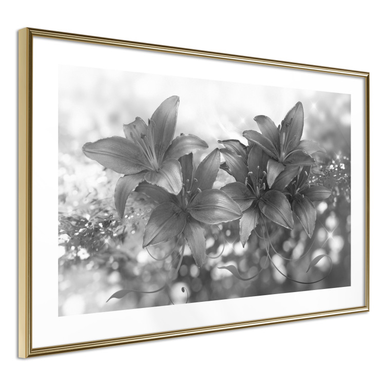 Wall Poster Silver Bouquet - black and white composition with flowers on a glossy background 118423 additionalImage 8
