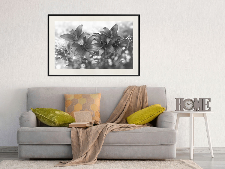 Wall Poster Silver Bouquet - black and white composition with flowers on a glossy background 118423 additionalImage 22