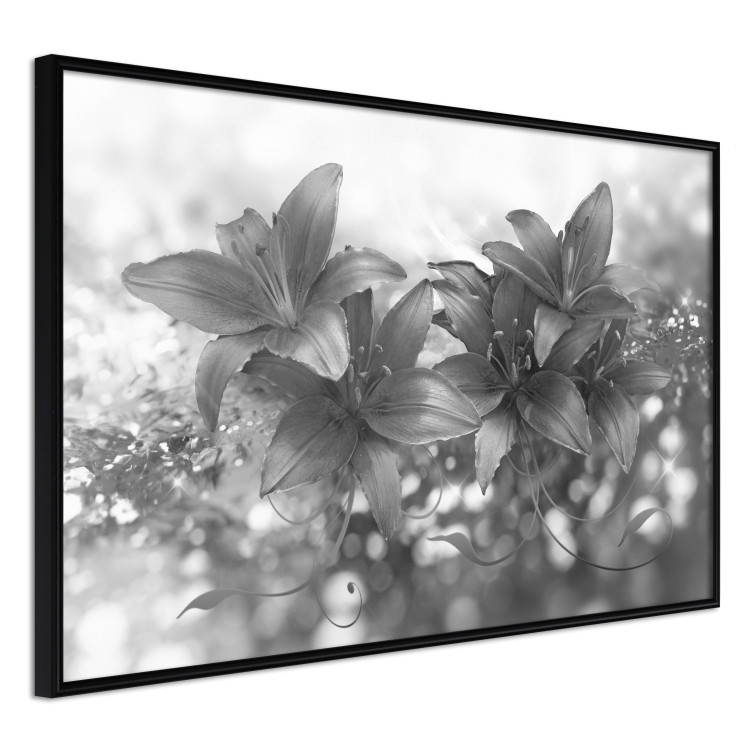 Wall Poster Silver Bouquet - black and white composition with flowers on a glossy background 118423 additionalImage 12