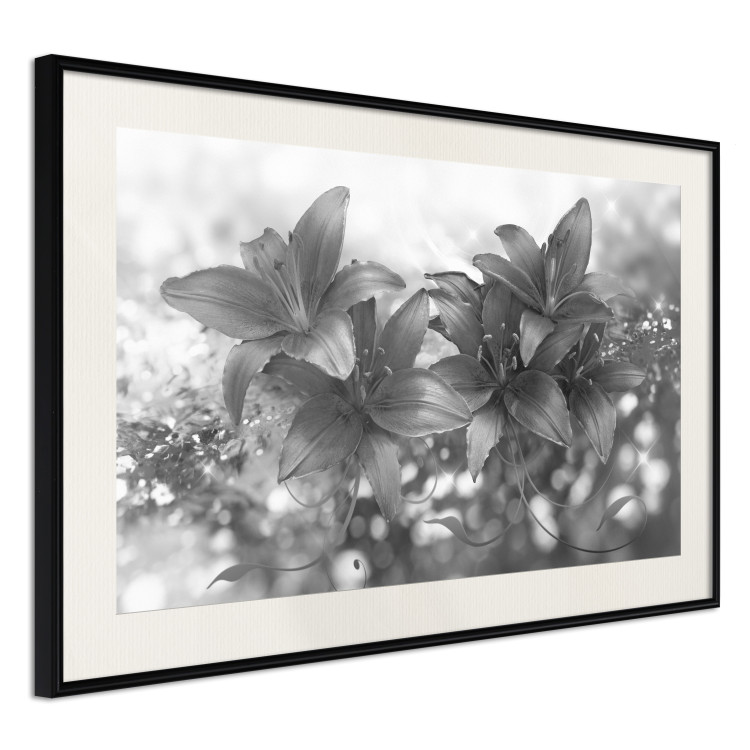 Wall Poster Silver Bouquet - black and white composition with flowers on a glossy background 118423 additionalImage 3