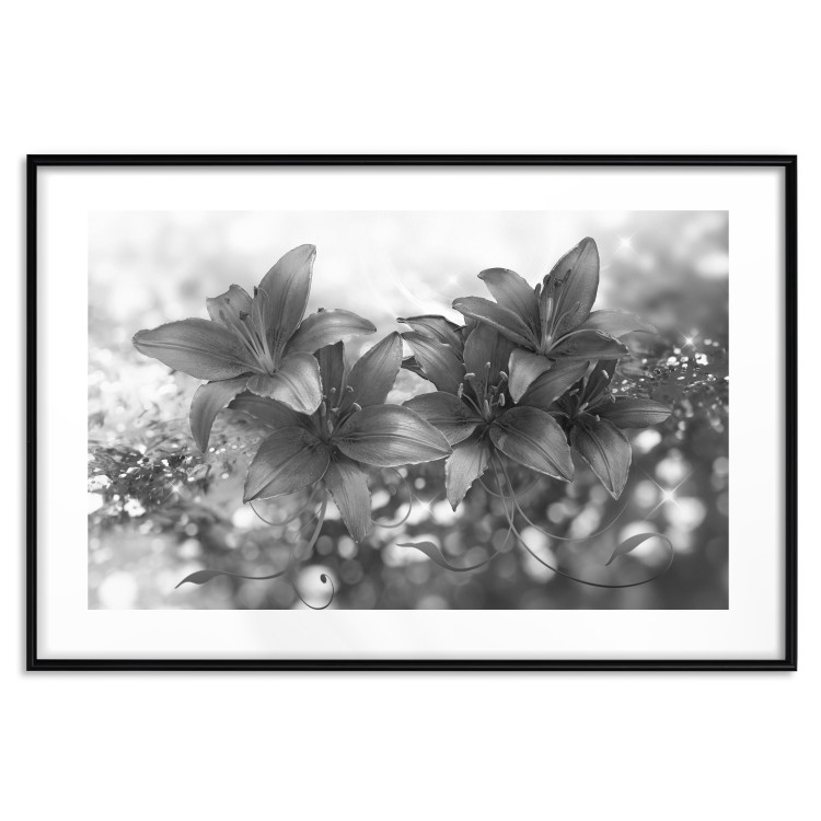 Wall Poster Silver Bouquet - black and white composition with flowers on a glossy background 118423 additionalImage 15
