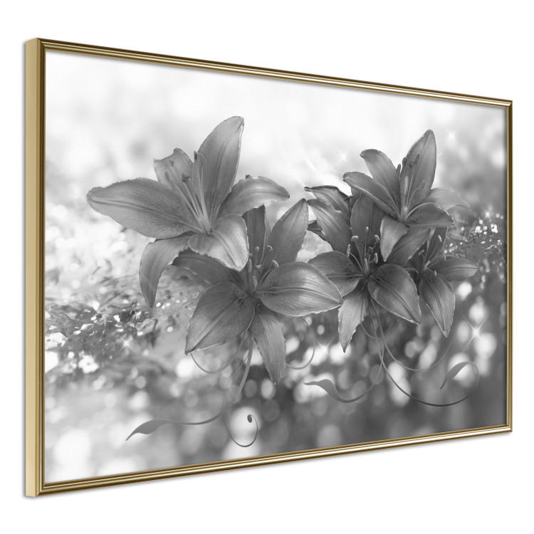 Wall Poster Silver Bouquet - black and white composition with flowers on a glossy background 118423 additionalImage 14