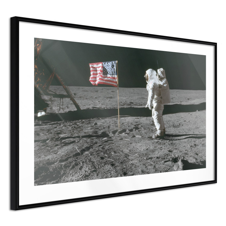 Poster Always First - photograph of man on the moon next to American fla 123523 additionalImage 11