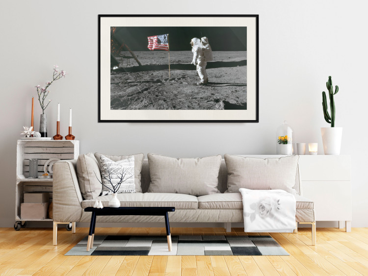 Poster Always First - photograph of man on the moon next to American fla 123523 additionalImage 22
