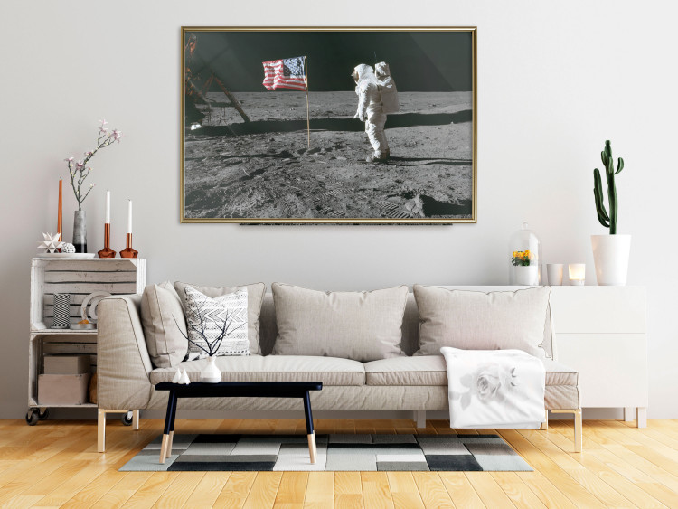 Poster Always First - photograph of man on the moon next to American fla 123523 additionalImage 5