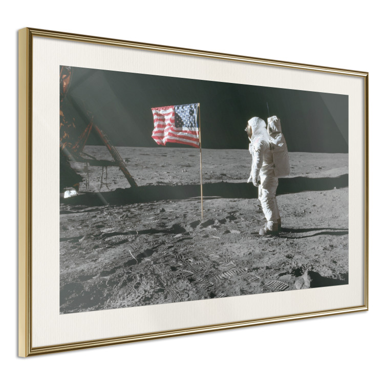 Poster Always First - photograph of man on the moon next to American fla 123523 additionalImage 2