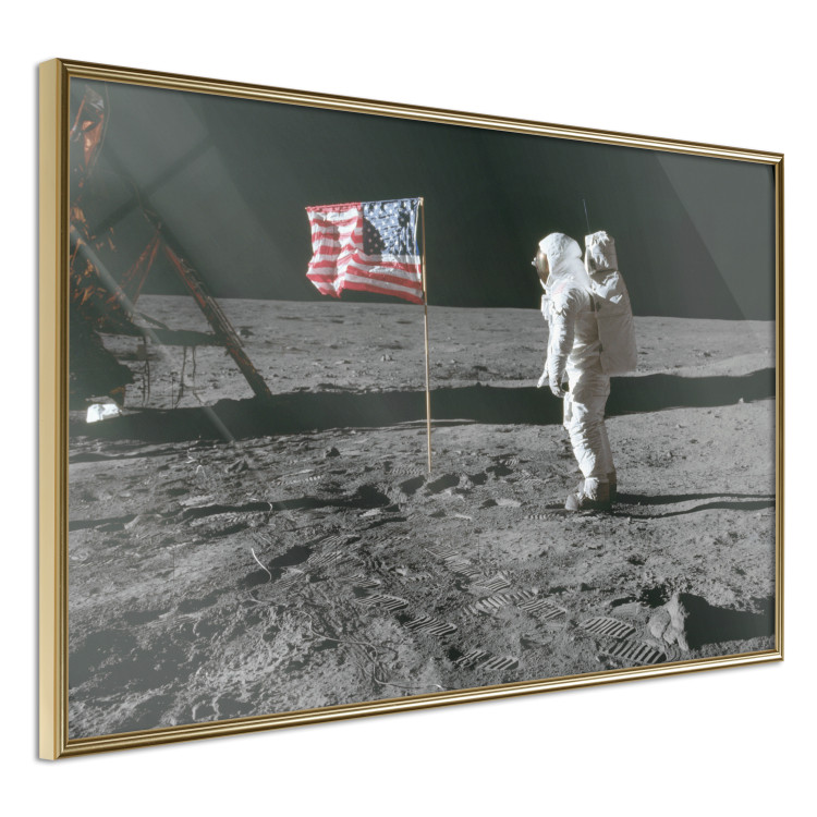 Poster Always First - photograph of man on the moon next to American fla 123523 additionalImage 14